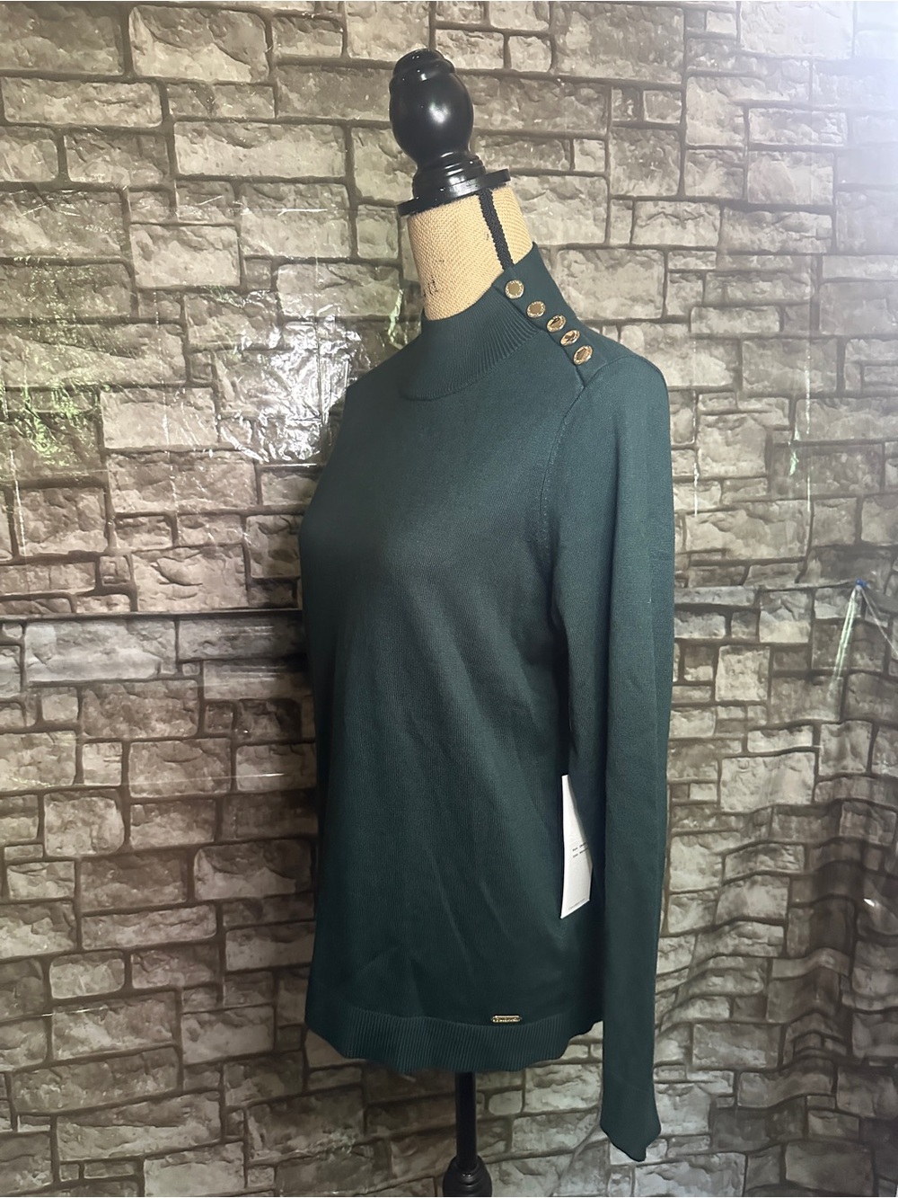 NWT Calvin Klein Women’s Forest Green Button-Shoulder Sweater Size Medium
